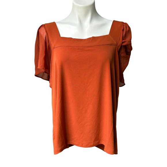 Calvin Klein Tops - NWT, Calvin Klein Flutter-Sleeve Square-Neck Top in Rust, Sz XL